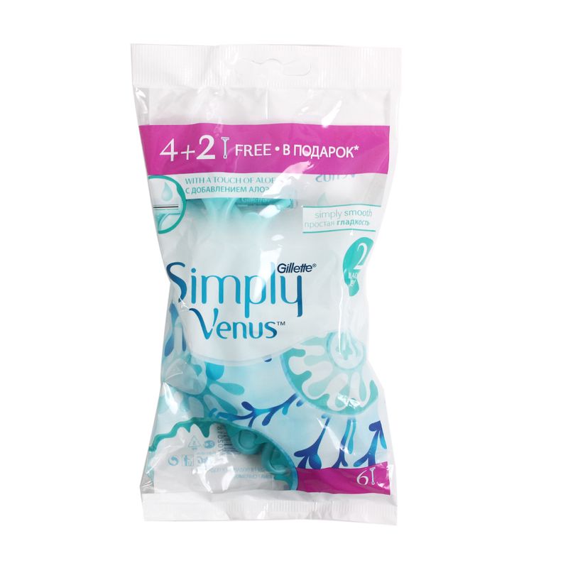 Станки для бритья "Simply Venus 2", Gillette, 6 шт.