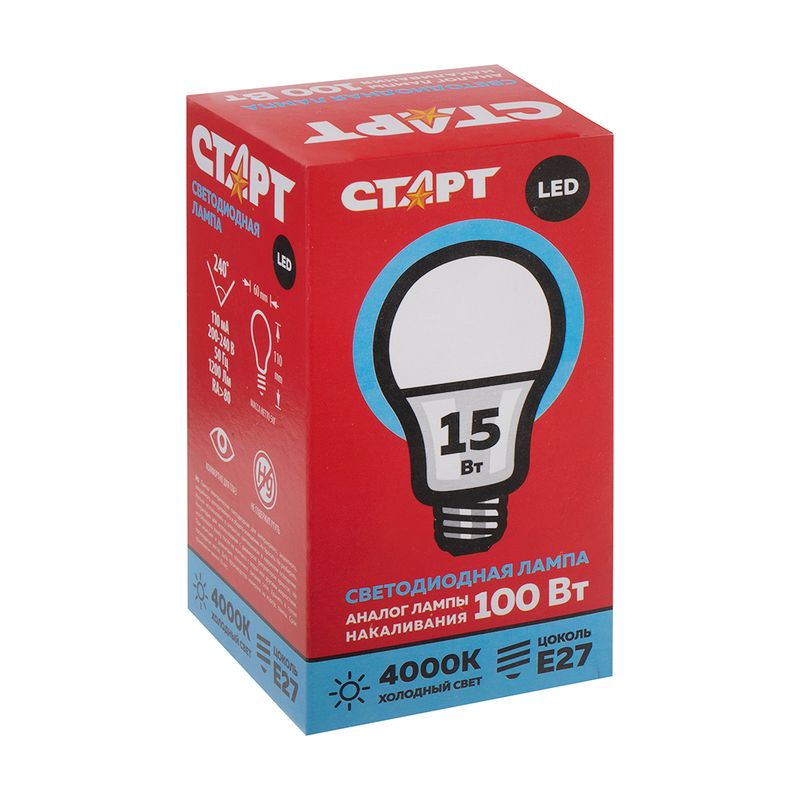 Лампа светодиодная, Старт, ECO LED, E27, в ассортименте