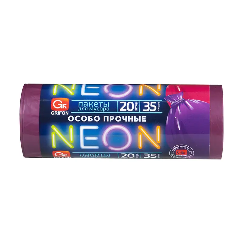 Пакеты для мусора "NEON", GRIFON, 35 л, 20 шт.