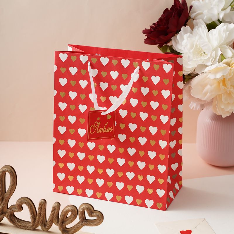 Пакет подарочный "С любовью", With Love, 32х26,5х12,5 см, в ассортименте
