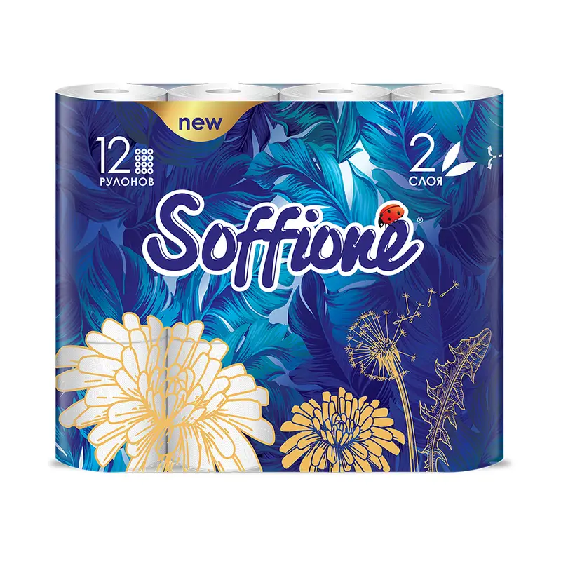Туалетная бумага, Soffione, 2 слоя, 12 рулонов