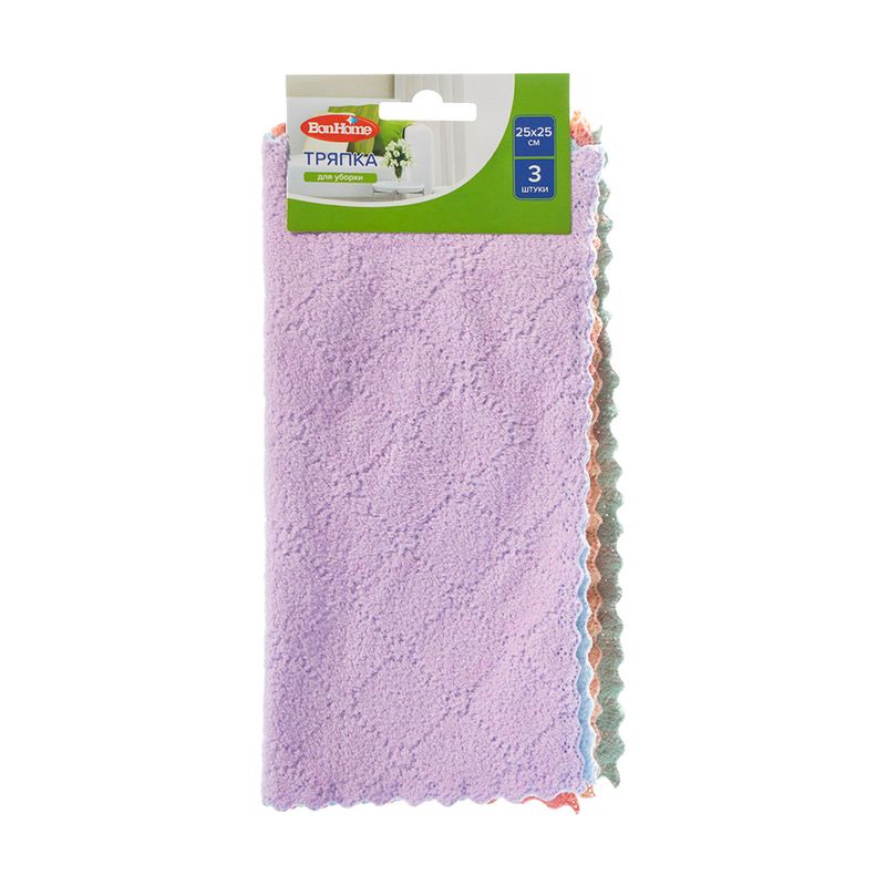 Тряпки для уборки, BonHome, 3 шт., 25х25 см, в ассортименте
