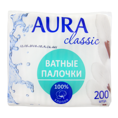 Ватные палочки, AURA, Classic, 200 шт.