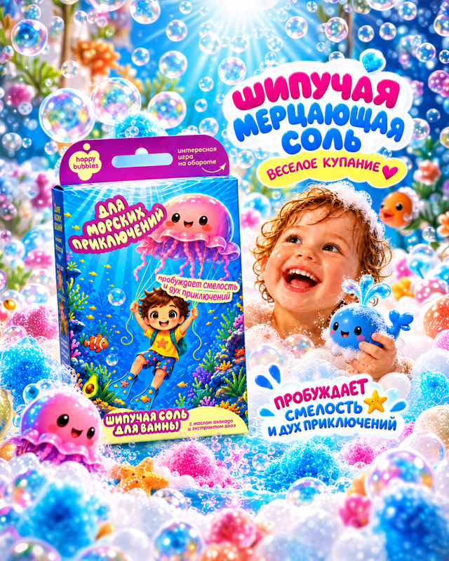 Детская соль для ванны "happy bubbles", Fito Cosmetic, 100 г, в ассортименте