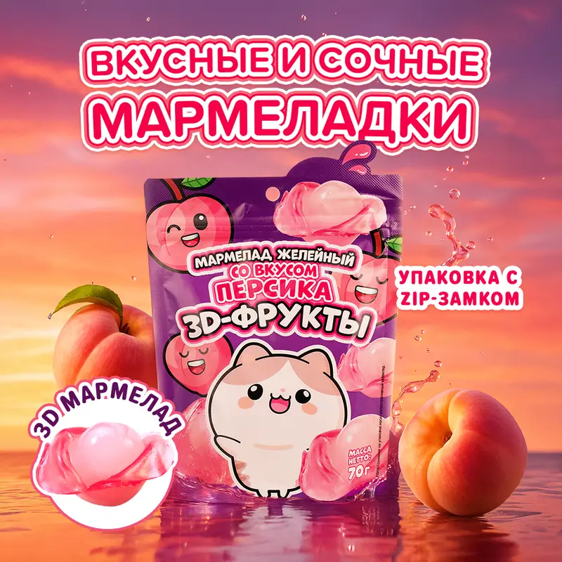 Мармелад желейный "3D фрукты", 70 г, в ассортименте