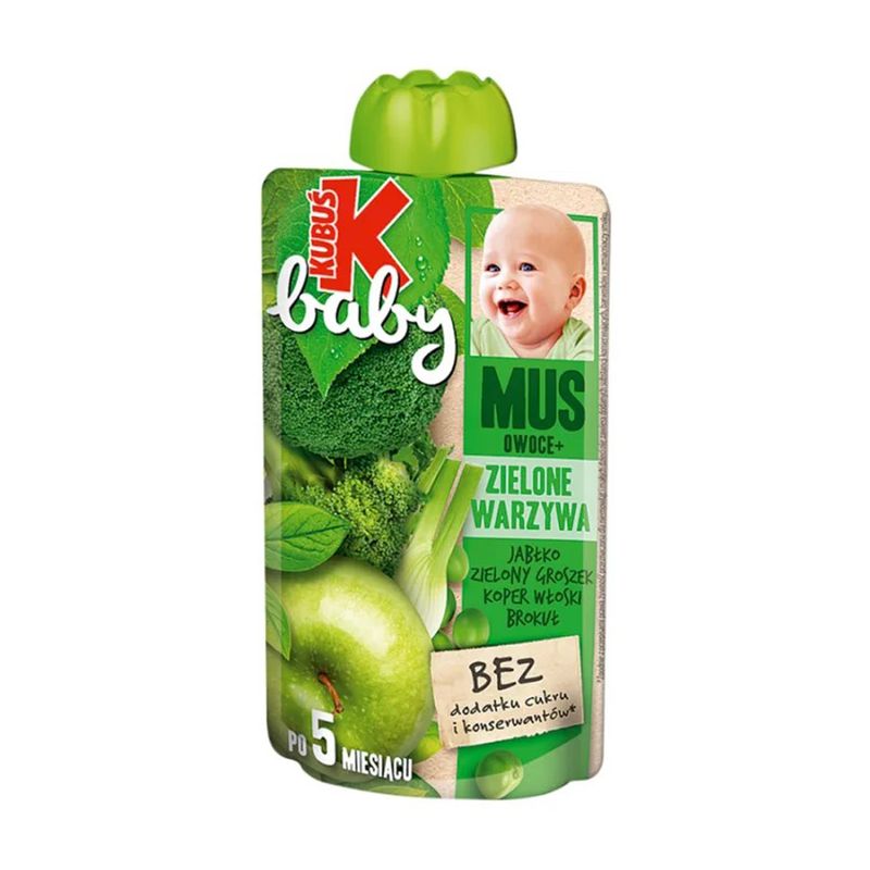 Пюре "Яблоко-фенхель-бриколли-зеленый горошек", с 5 месяцев, Kubuš Baby, 100 г