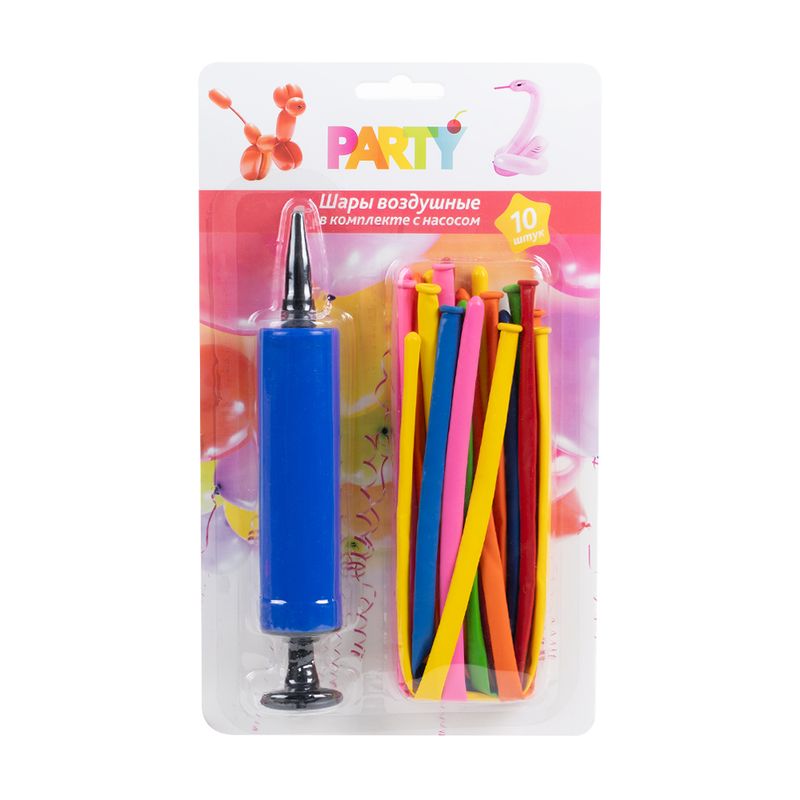 Шары воздушные с насосом, PARTY, 10 шт., в ассортименте