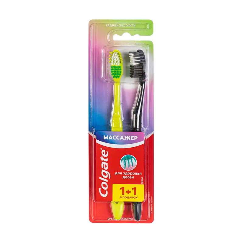 Зубная щётка "Массажёр", Colgate, 1+1, в ассортименте