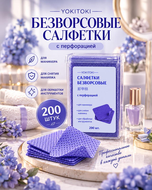 Салфетки безворсовые, YOKITOKI, 200 шт., в ассортименте