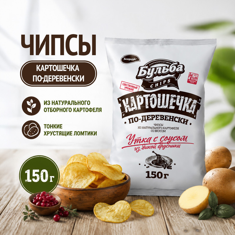 Чипсы "Картошечка по-деревенски", БУЛЬБА chips,150 г, в ассортименте