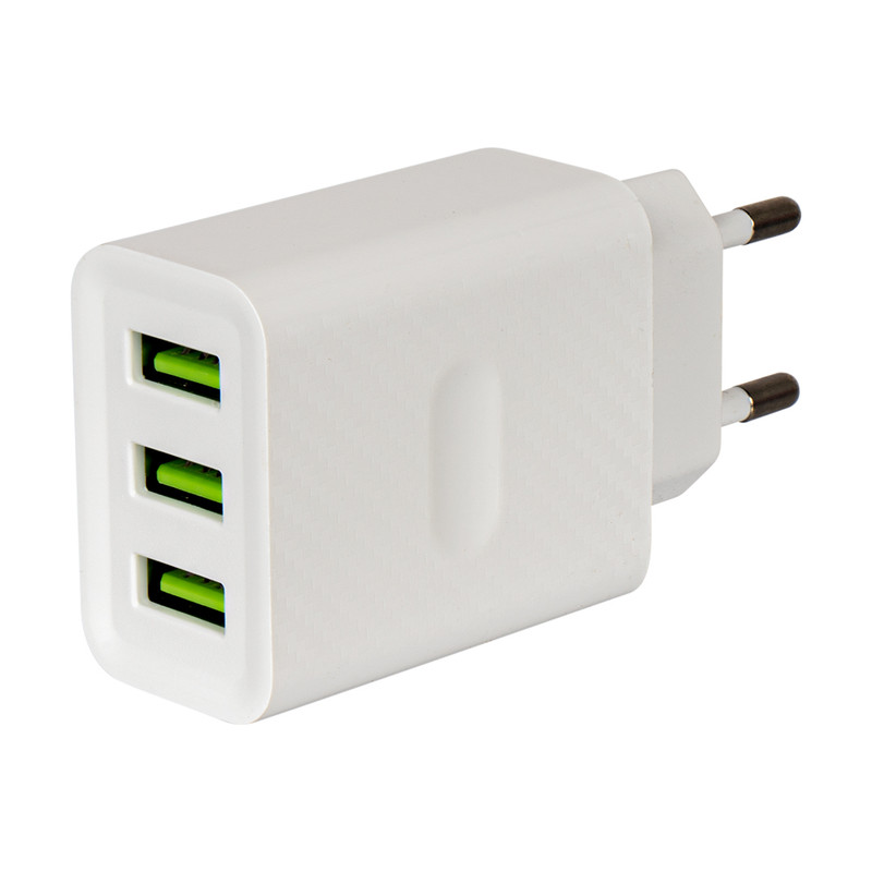 Сетевое зарядное устройство на 3 USB, в ассортименте