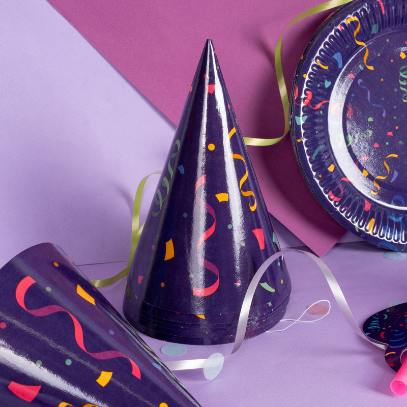 Колпаки бумажные праздничные, PARTY, 8 шт., в ассортименте
