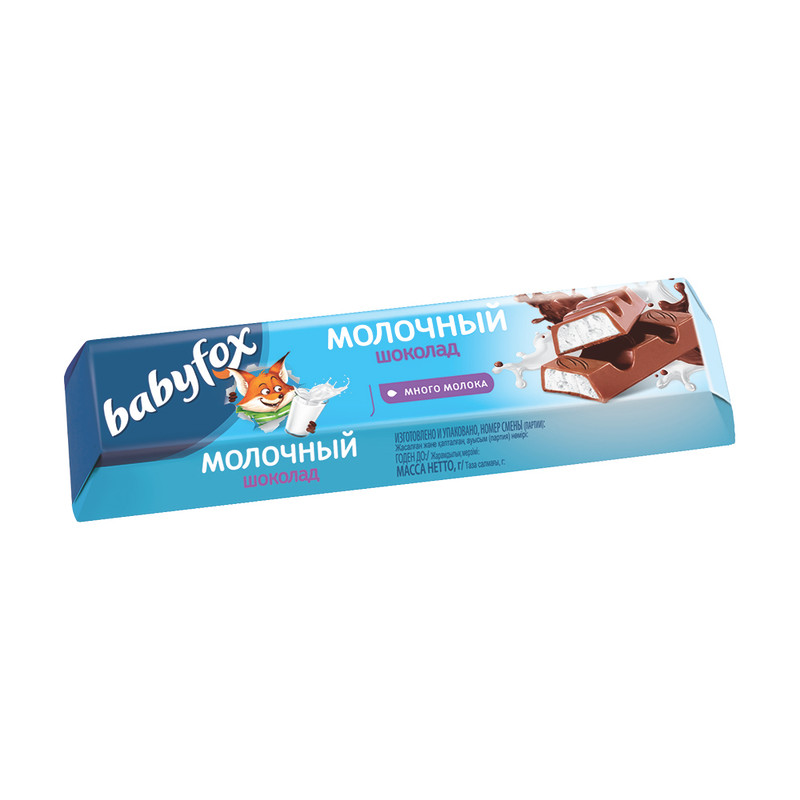 Шоколад молочный, Babyfox, с молочной начинкой, 45 г