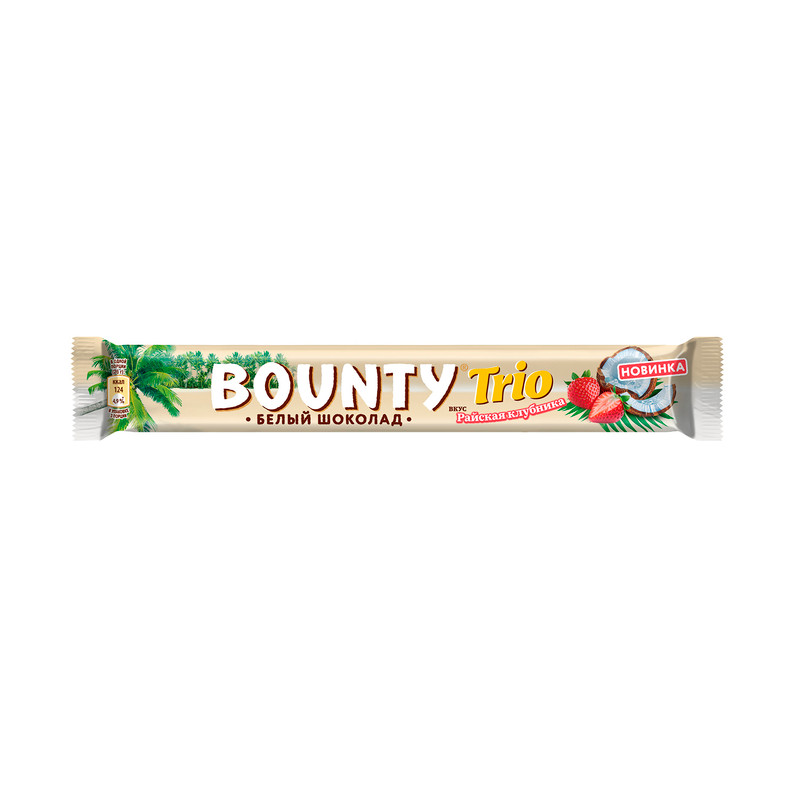 Шоколадный батончик, Bounty, клубника в белом шоколаде, 78 г