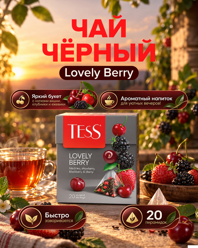 Чай чёрный "Lovely Berry", TESS, 20 пирамидок