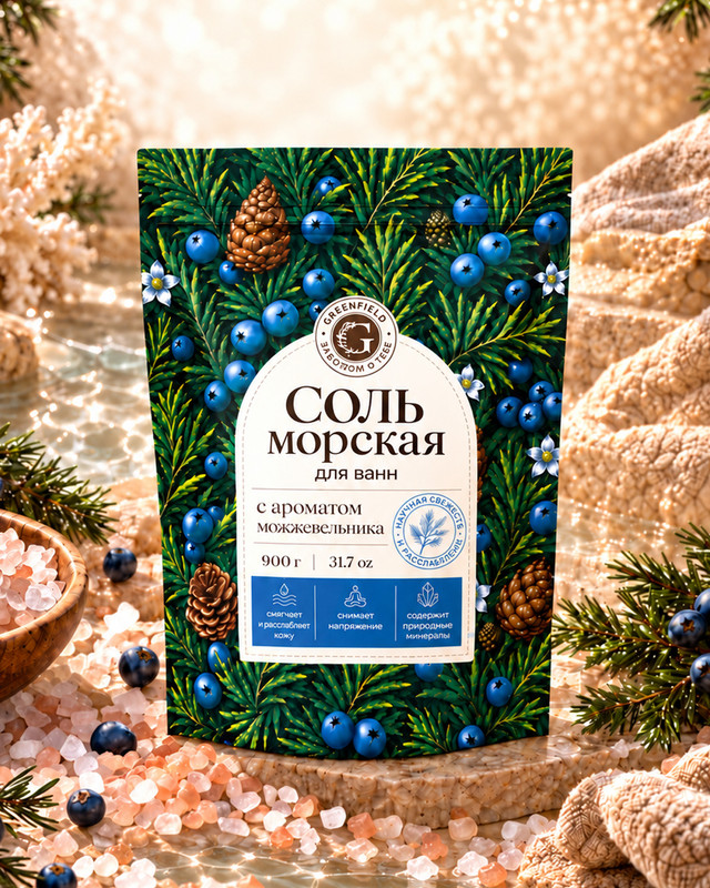 Соль морская для ванн, Greenfield, 900 г, в ассортименте