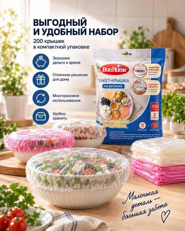 Пакет-крышка, BonHome, 200 шт.