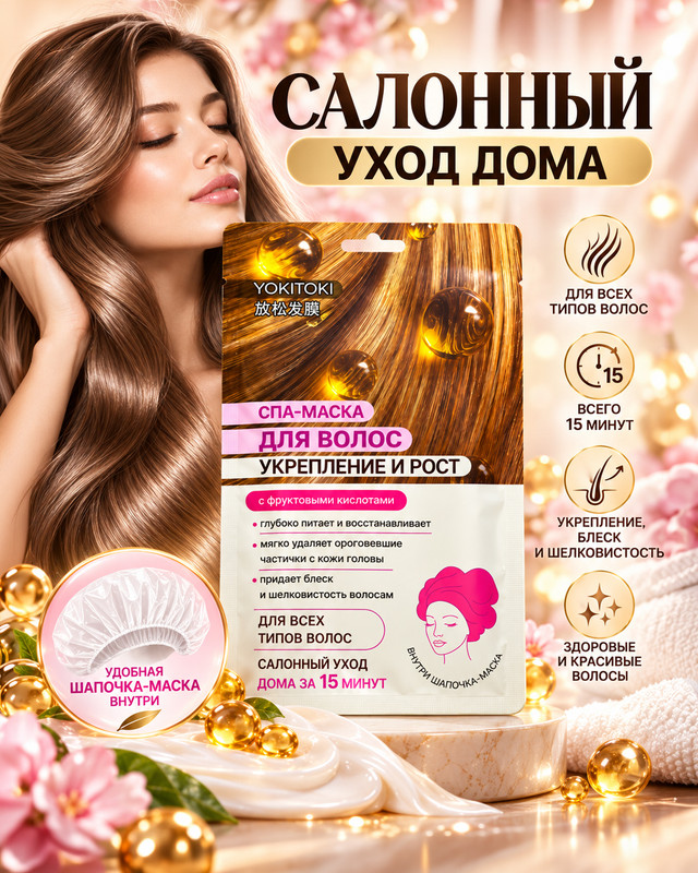 Спа-маска для волос "Укрепление и рост", YOKITOKI, 30 г