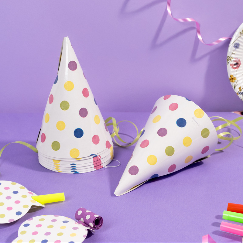 Колпаки бумажные праздничные, PARTY, 8 шт., в ассортименте