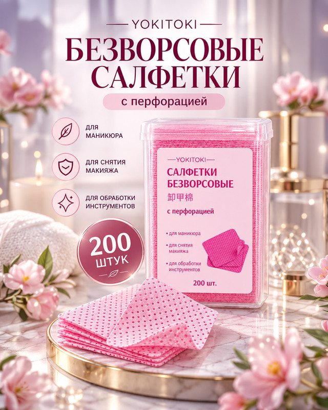 Салфетки безворсовые, YOKITOKI, 200 шт., в ассортименте