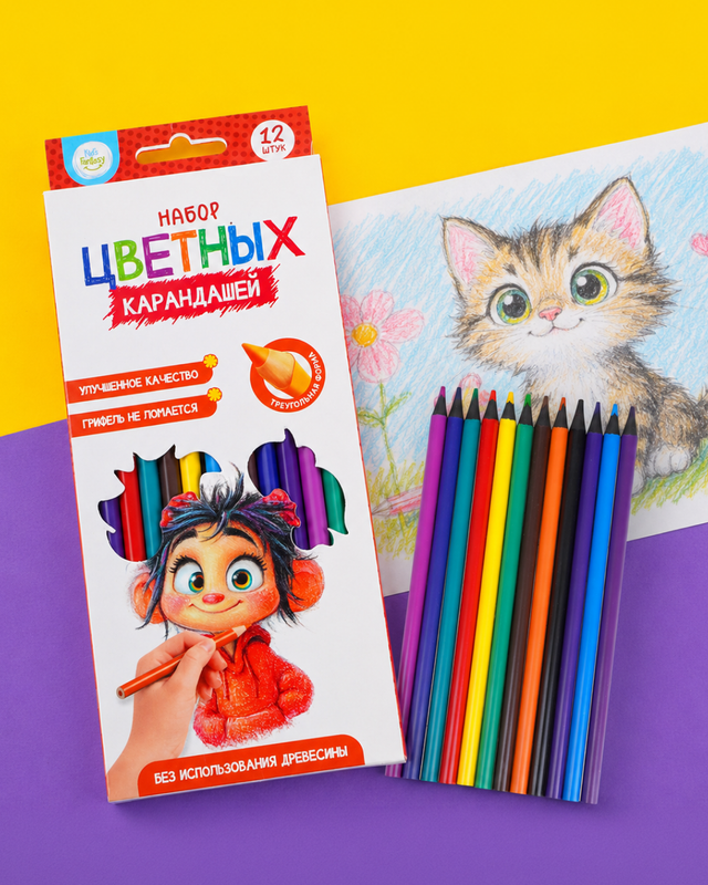 Набор цветных карандашей, Kid`s Fantasy, 12 шт., в ассортименте