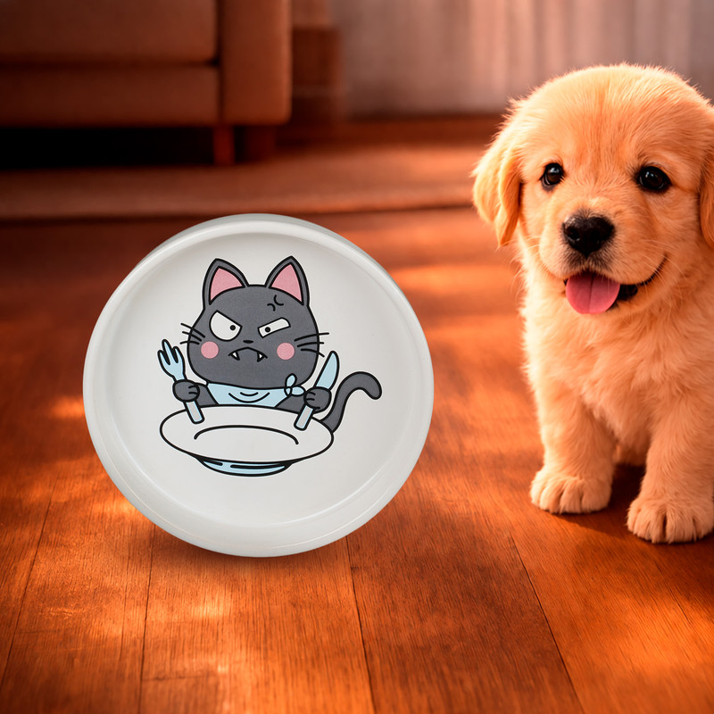 Плоская керамическая миска для кошек, Pet Club, 15х2,7 см, в ассортименте
