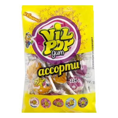 Леденец карамельный на палочке "Vil Pop Gum", ассорти, 224 г