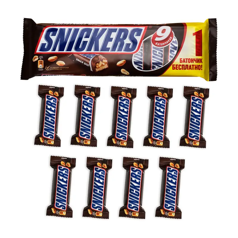 Батончик шоколадный, Snickers, 9 шт., 360 г