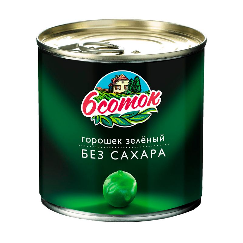 Горошек зелёный консервированный, 6 соток, без сахара, 400 г