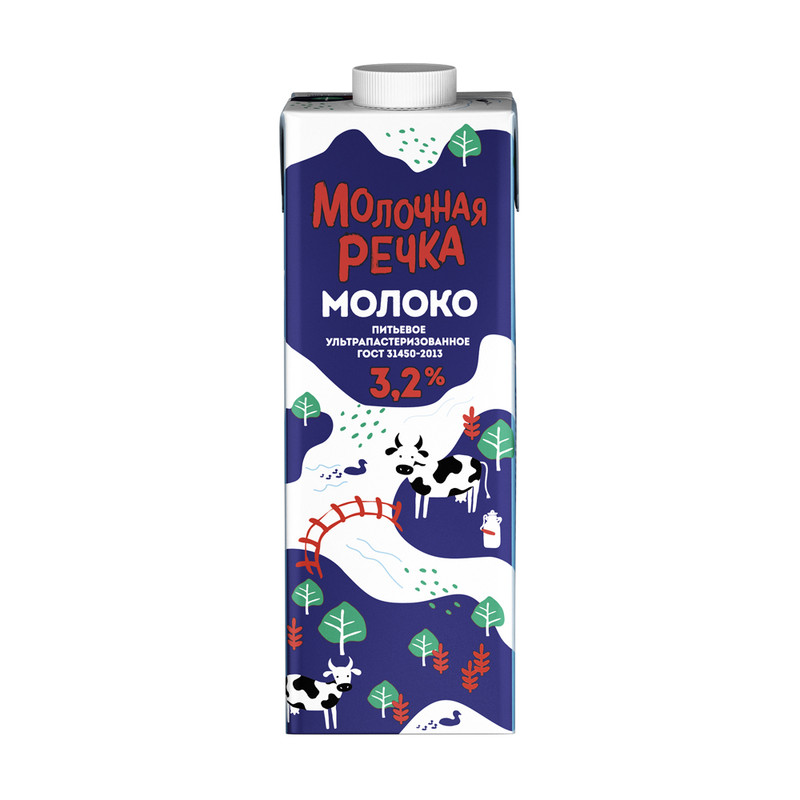 Молоко, Молочная Речка 3,2%, 0,95 л