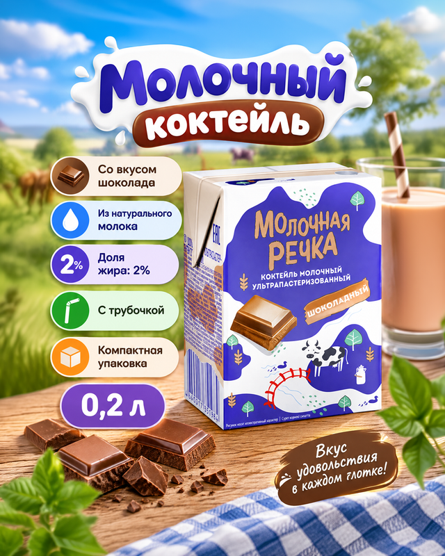 Молочный коктейль Молочная Речка 2% 0.2 л