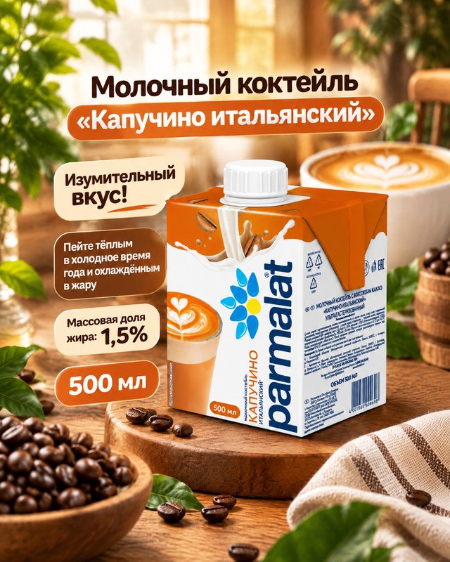 Коктейль молочный Parmalat Капучино 1,5% 500 мл