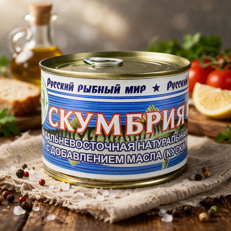 Скумбрия натуральная дальневосточная, Русский Рыбный Мир, 250 г