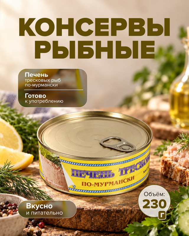Консервы рыбные стерилизованные "Печень тресковых рыб по-мурмански", 230 г