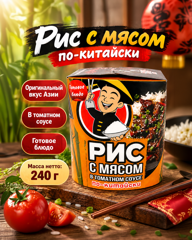 Рис с мясом в томатном соусе по-китайски, 240 г
