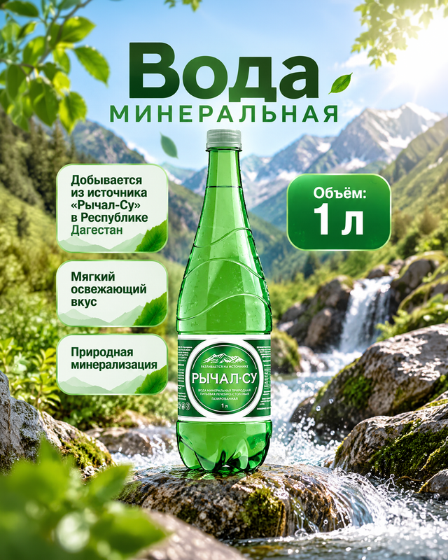 Вода минеральная, РычалСу, 1,0 л, ПЭТ
