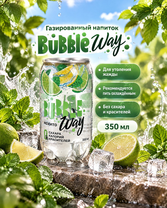 Напиток газированный, Bubble Way, 350 мл, в ассортименте