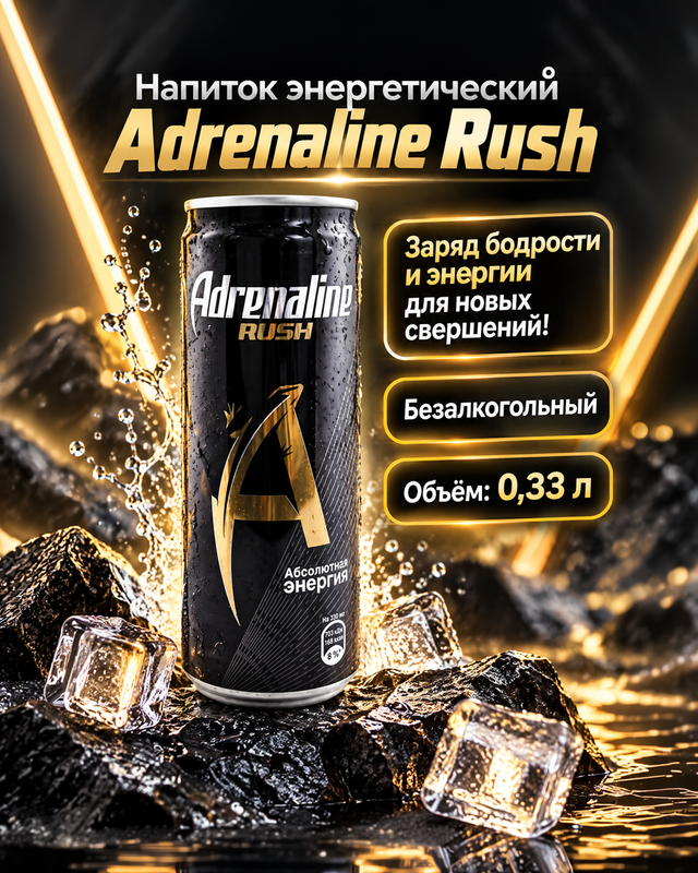 Напиток безалкогольный энергетический "Adrenalin Rush", 0,33 л