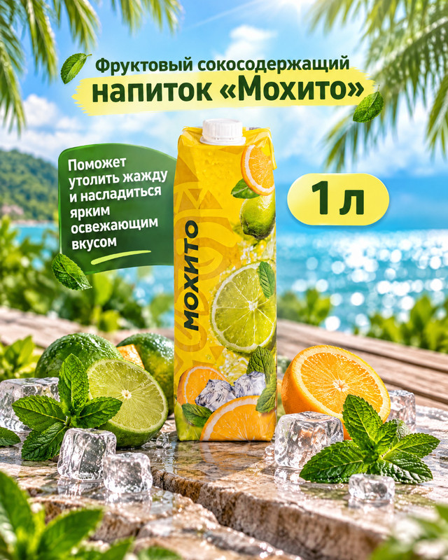 Напиток фруктовый сокосодержащий "Мохито", Wish Mix, 1 л