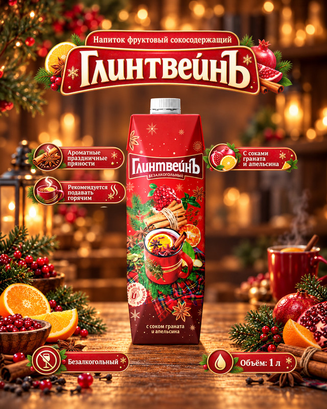 Напиток фруктовый сокосодержащий "ГлинтвейнЪ", 1 л