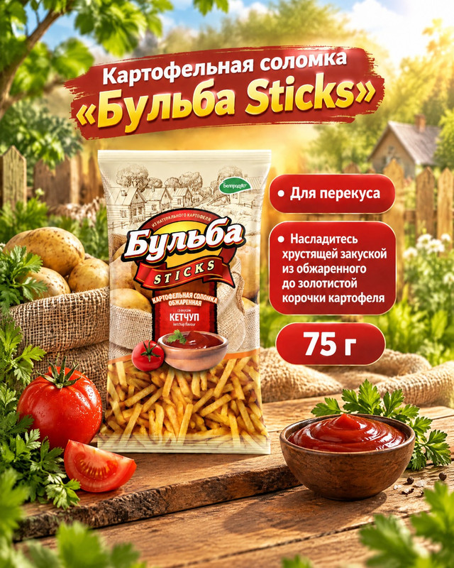 Соломка из картофеля "Бульба Sticks", 75 г, в ассортименте