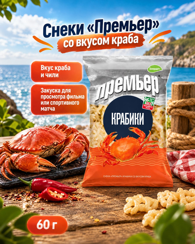 Снеки "Премьер", Белпродукт, со вкусом краба, 120 г