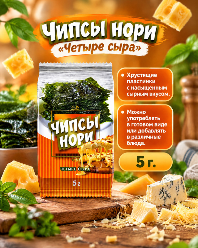 Чипсы нори "Четыре сыра", 5 г