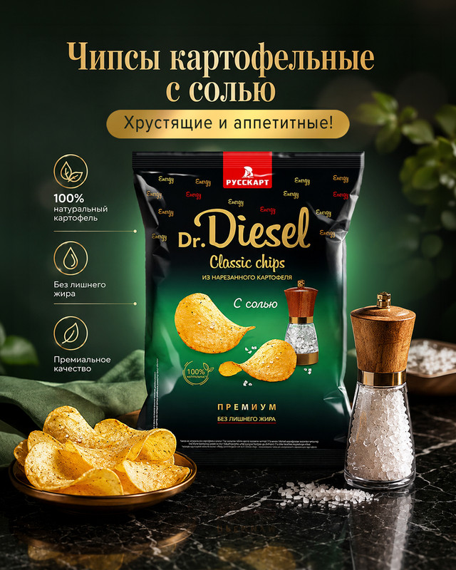 Чипсы картофельные, Dr. Diesel, 65 г, в ассортименте