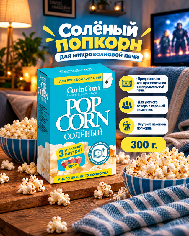 Попкорн солёный, CorinCorn, 300 г