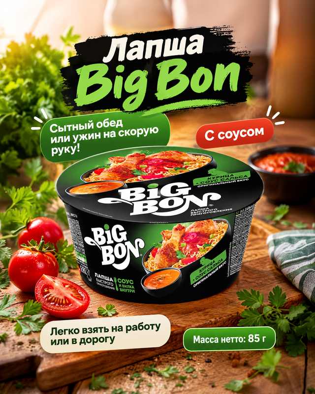 Лапша быстрого приготовления Big Bon 85 г