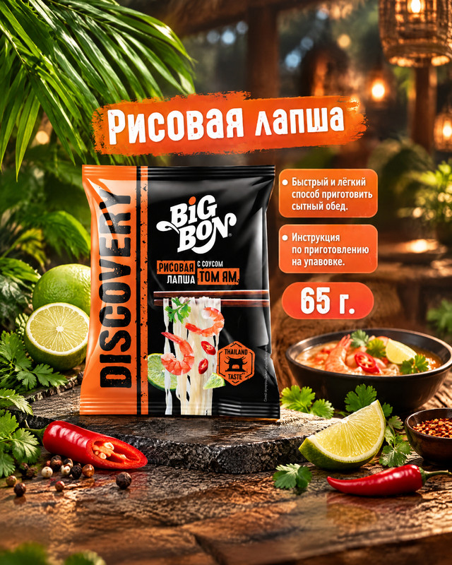 Рисовая лапша, BIG BON, 65 г, в ассортименте
