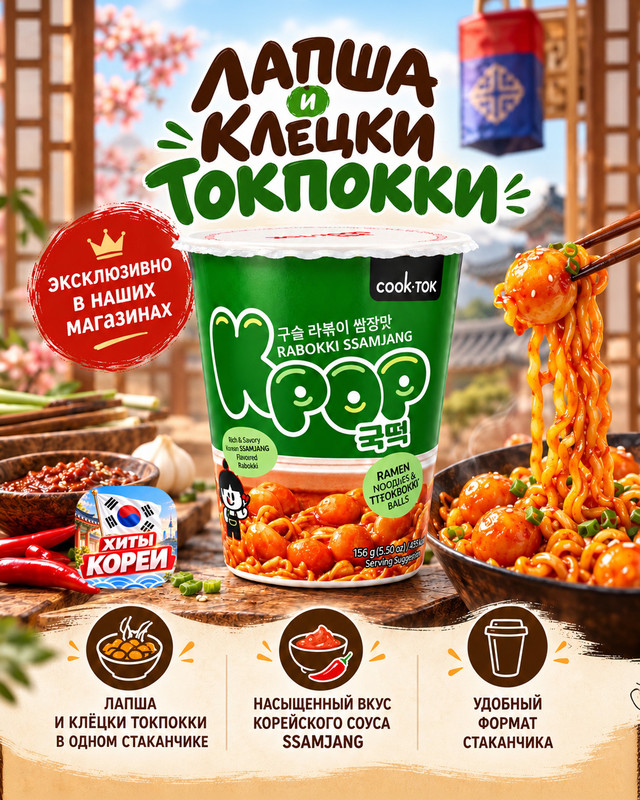 Лапша с клёцками рабокки, в ассортименте