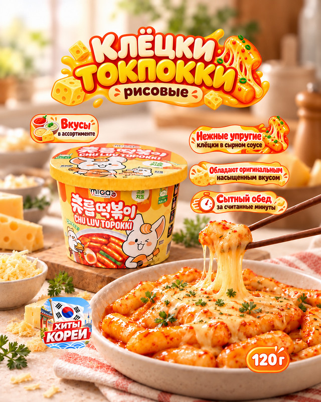 Клёцки токпокки рисовые, 120 г, в ассортименте