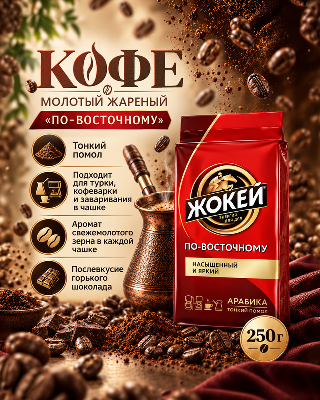 Кофе молотый жареный "По-восточному", ЖОКЕЙ, 250 г
